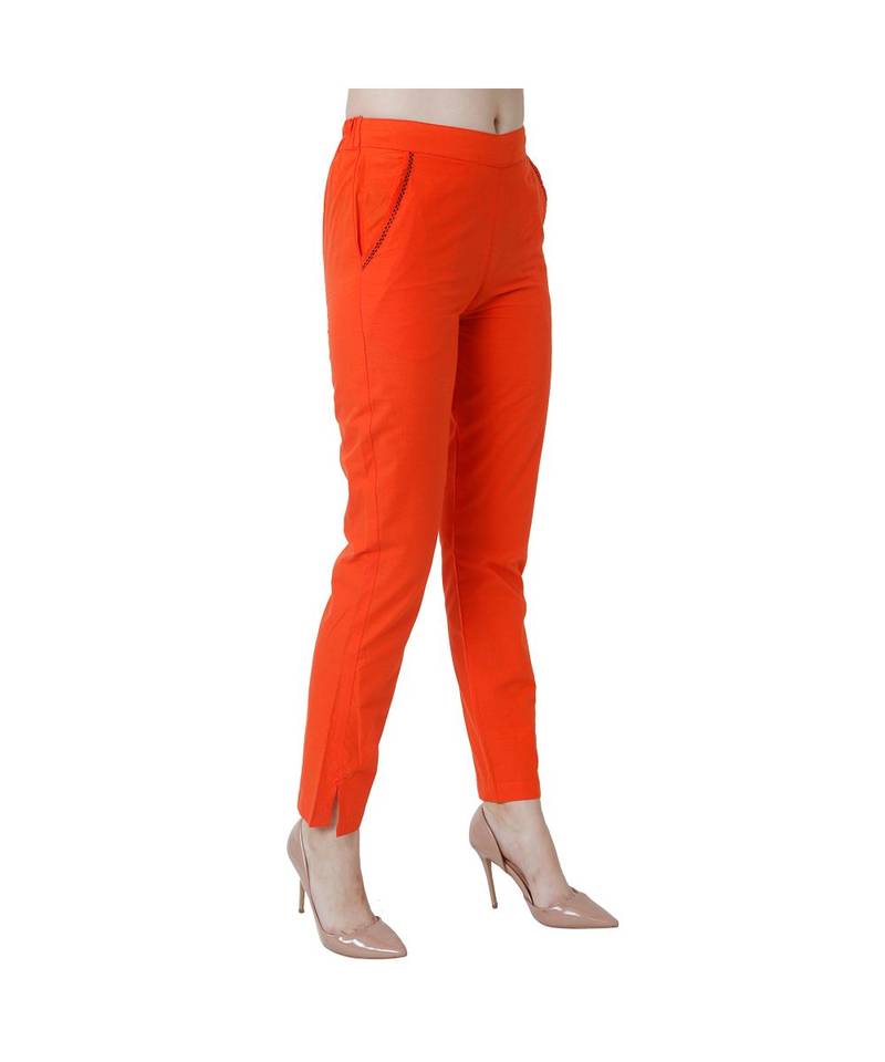 orange plain Cotton trousers