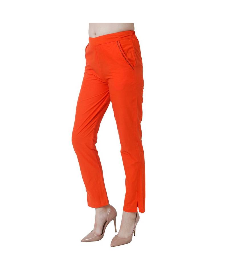 orange plain Cotton trousers