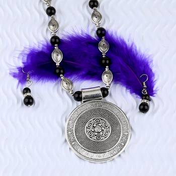 Adjustable Silver Plated With Black Pearl  Fancy Look Pendant Mala Set For Women Girl 4