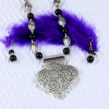 Adjustable Silver Plated With Black Pearl Pendant Mala Set For Women Girl 4