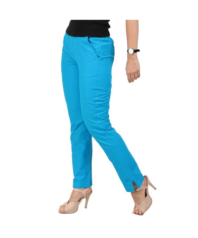 Turquoise plain Cotton trousers