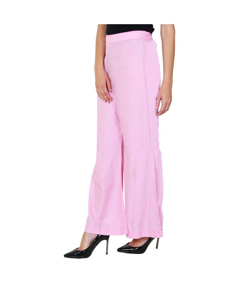 pink plain rayon trousers