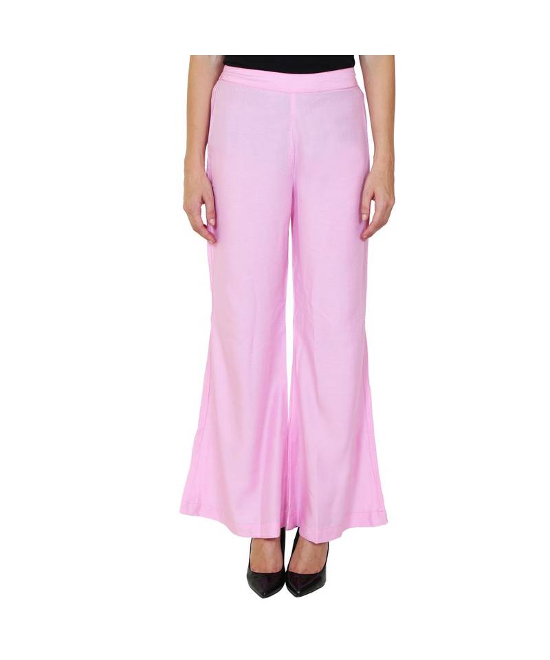 pink plain rayon trousers