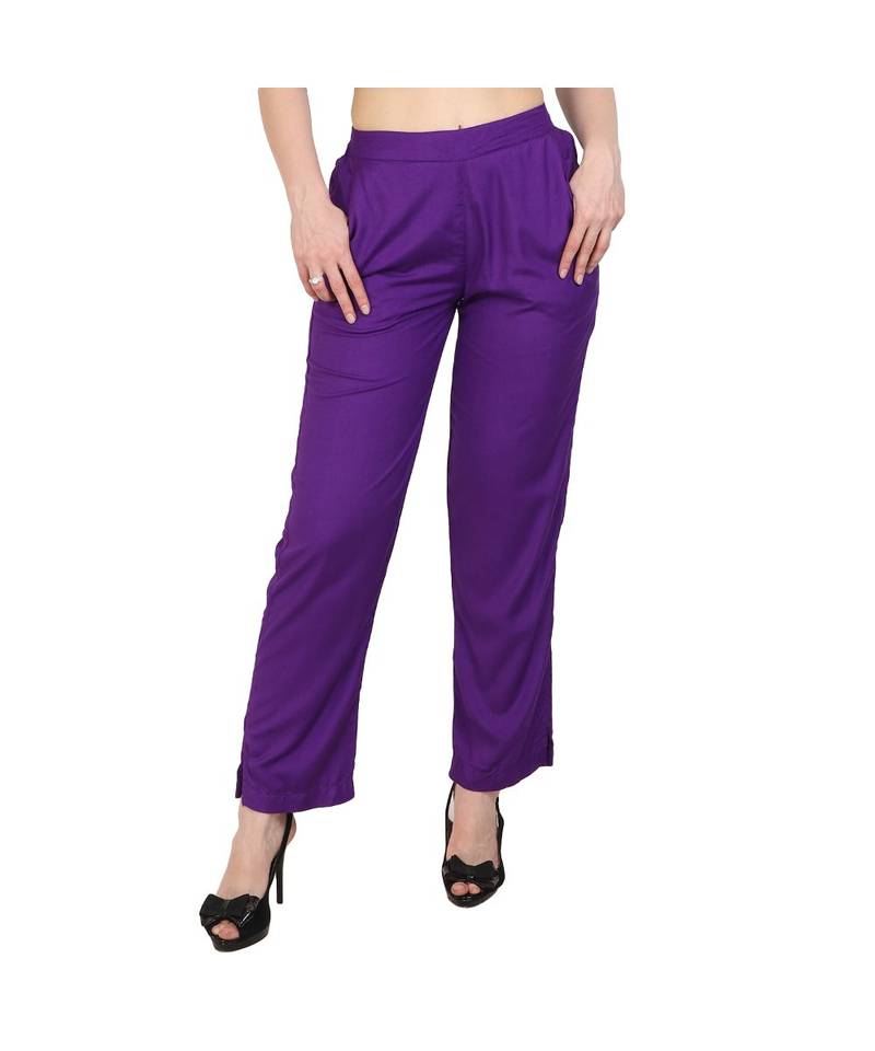 purple plain rayon trousers