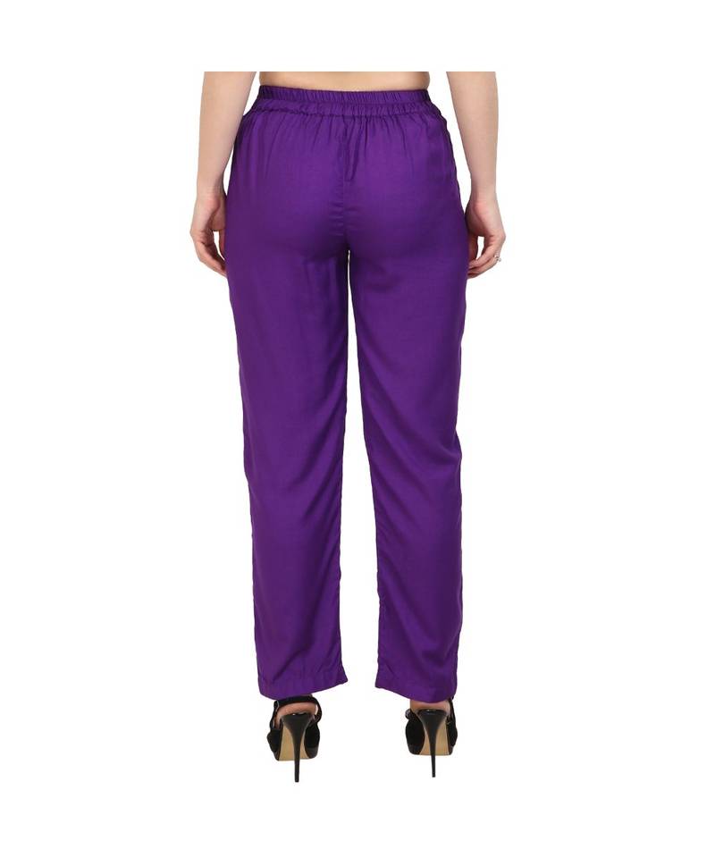 purple plain rayon trousers