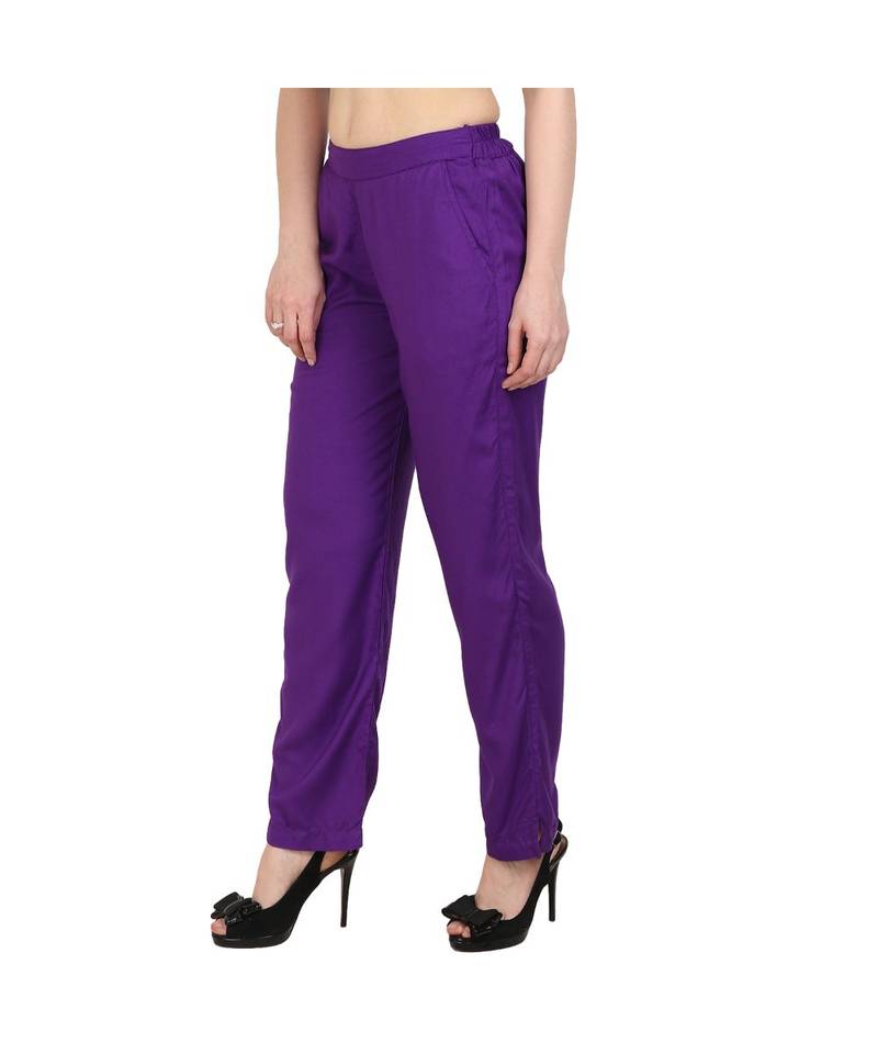 purple plain rayon trousers