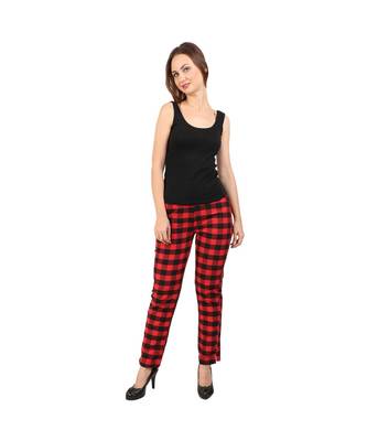 red plain rayon trousers 1