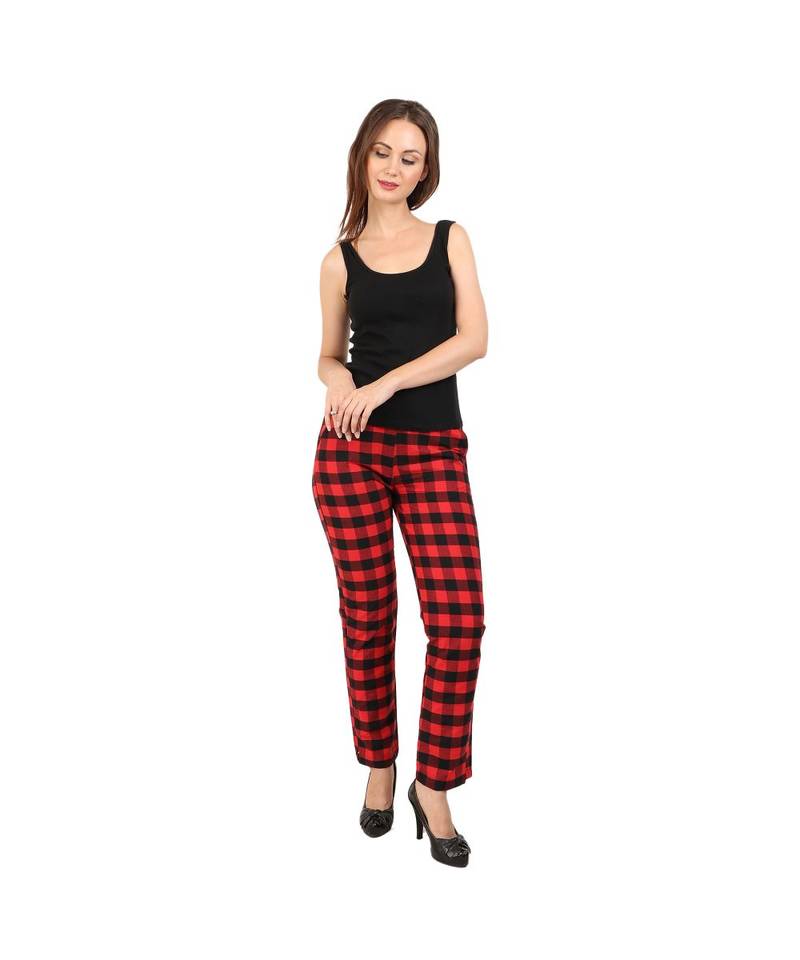 red plain rayon trousers
