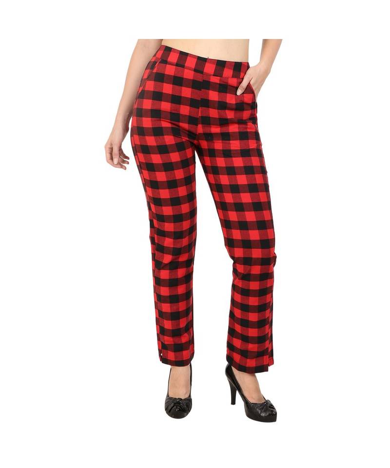 red plain rayon trousers