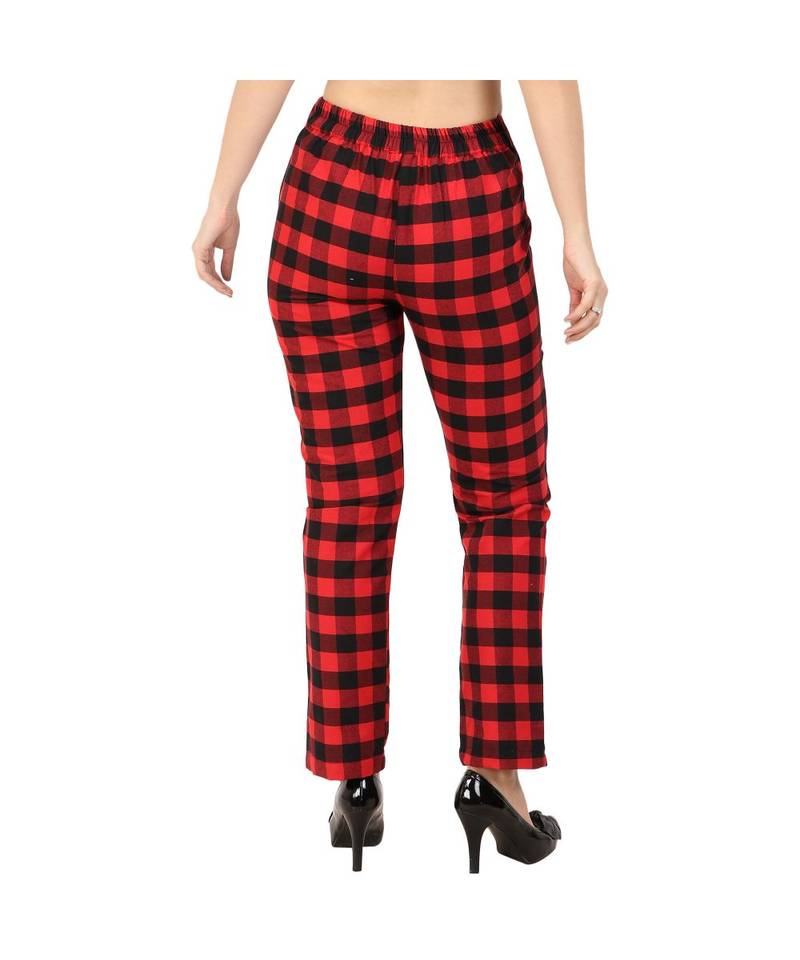 red plain rayon trousers