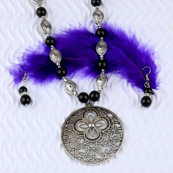 Adjustable Silver Plated With Black Pearl Designer Pendant Mala Set For Women Girl 4