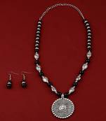 Adjustable Silver Plated With Black Pearl Ganeshji  Pendant Mala Set For Women Girl