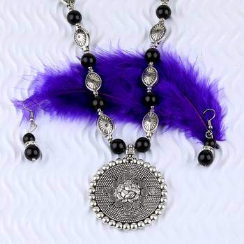 Adjustable Silver Plated With Black Pearl Ganeshji  Pendant Mala Set For Women Girl 4