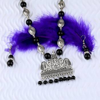 Adjustable Silver Plated With Black Pearl Designer Pendant Mala Set For Women Girl 3