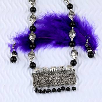 Adjustable Silver Plated With Black Pearl  Pendant Mala Set For Women Girl 4