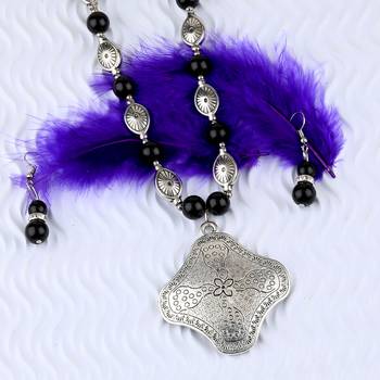Adjustable Party Wear Silver Plated With Black Pearl  Pendant Mala Set For Women Girl 4