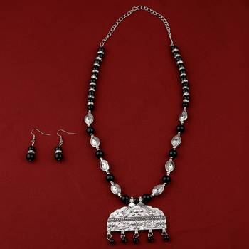 Adjustable Exclusive Silver Plated With Black Pearl  Pendant Mala Set For Women Girl 1