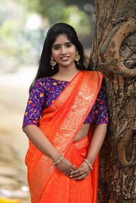 orange woven banarasi saree with blouse 2