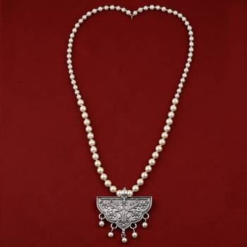 Stylish Fancy Silver Plated With Pearl  Pendant Mala Set For Women Girl 1
