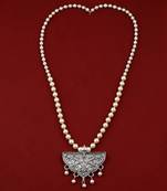 Stylish Fancy Silver Plated With Pearl  Pendant Mala Set For Women Girl