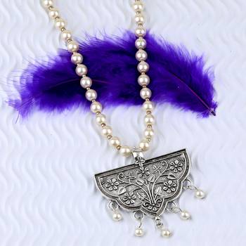 Stylish Fancy Silver Plated With Pearl  Pendant Mala Set For Women Girl 4