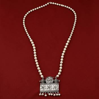 Elegant Silver Plated With Pearl  Pendant Mala Set For Women Girl 1