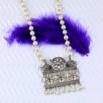 Elegant Silver Plated With Pearl  Pendant Mala Set For Women Girl 4