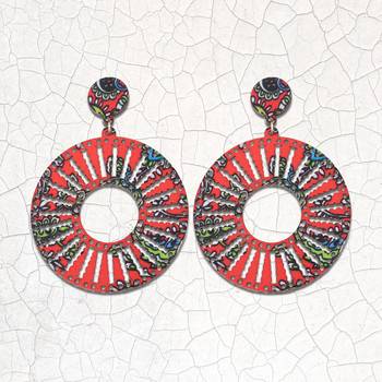 Ethnic Round Drop Wooden Light Weight Earrings For Girls And Women. 1