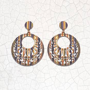 Charm Stylish Wooden Earrings Round Dangler Light Weight For Girls And Women. 1