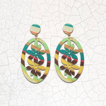 Ethnic Drop Wooden Light Weight Earrings For Girls And Women. 1