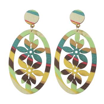 Ethnic Drop Wooden Light Weight Earrings For Girls And Women. 2