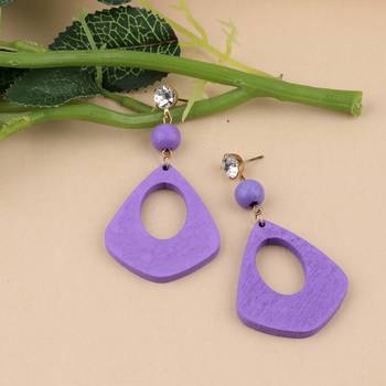 Charm Designer Diamond Wooden Light Weight Dangler Earrings For Girls And Women 2