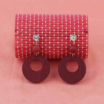 Elegant Dangler Diamond Wooden Earrings For Girls And Women 3