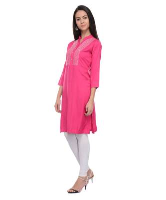 magenta printed rayon kurti 1