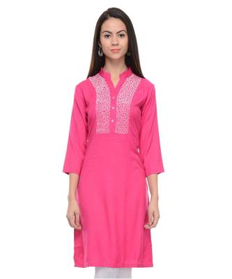 magenta printed rayon kurti 2