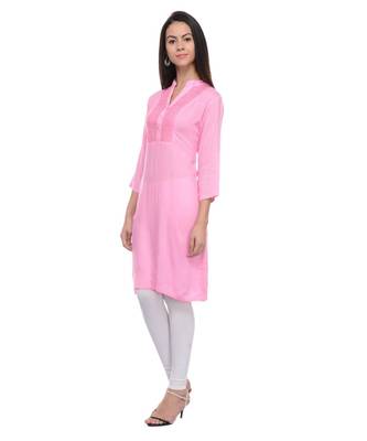 pink printed rayon kurti 1