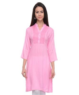pink printed rayon kurti 2