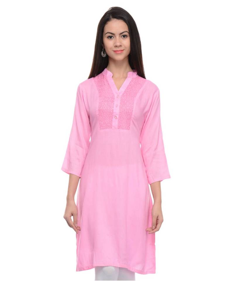 pink printed rayon kurti