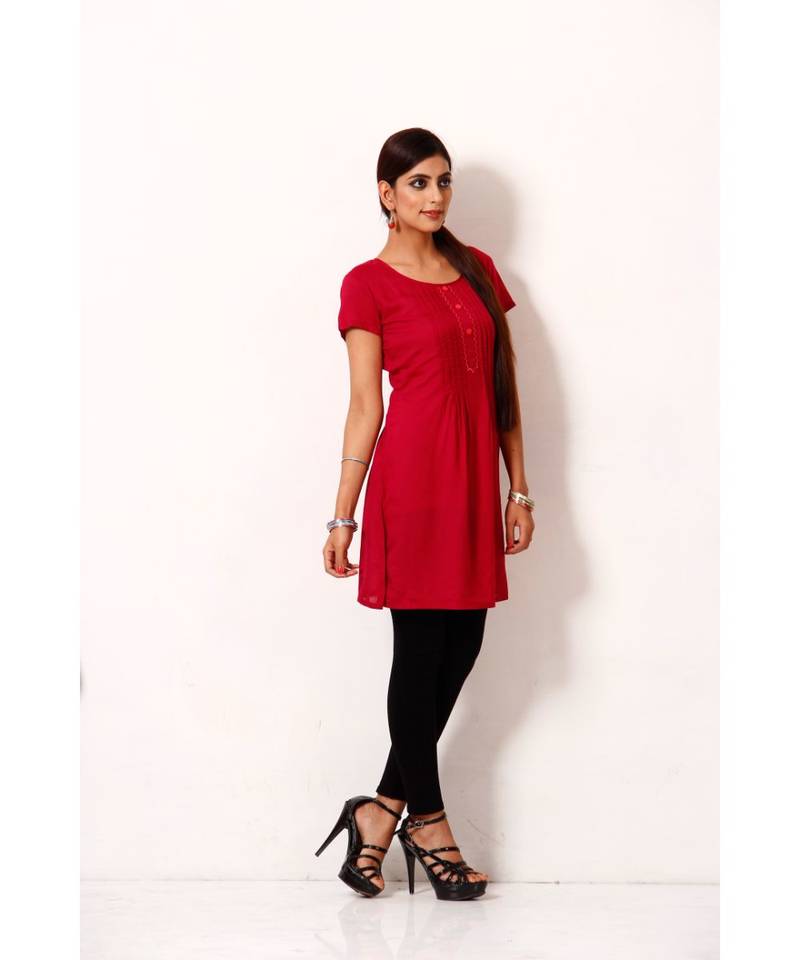 maroon printed rayon kurti