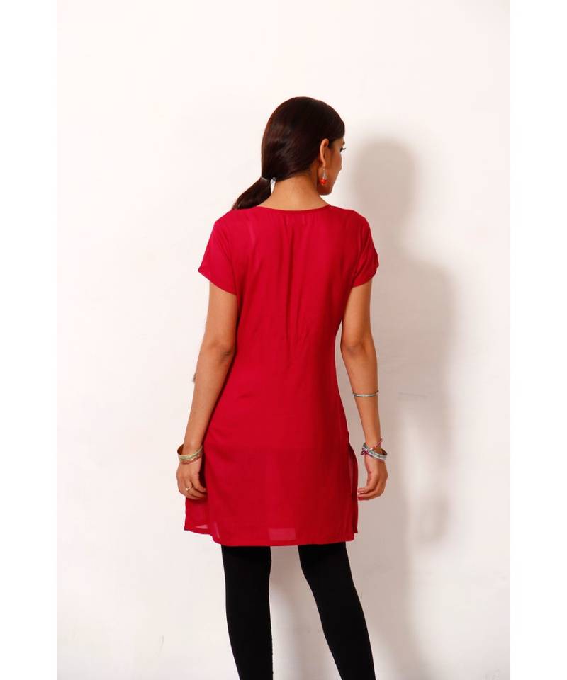 maroon printed rayon kurti