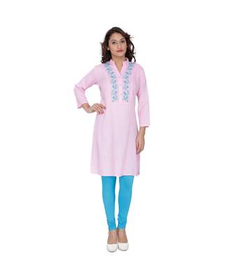 pink printed rayon kurti 1