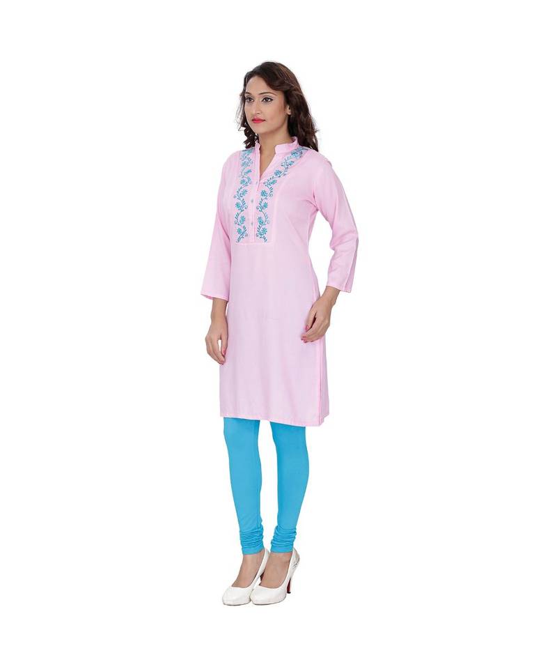 pink printed rayon kurti