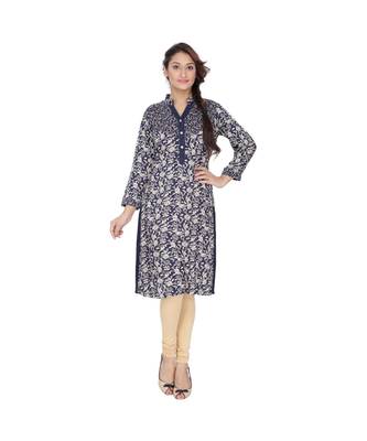 blue printed rayon kurti 1