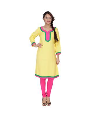 yellow printed rayon kurti 1