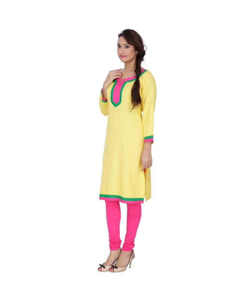 yellow printed rayon kurti