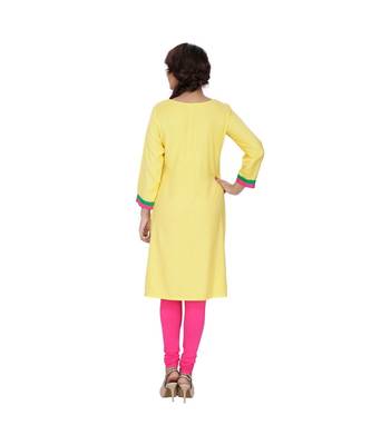 yellow printed rayon kurti 4