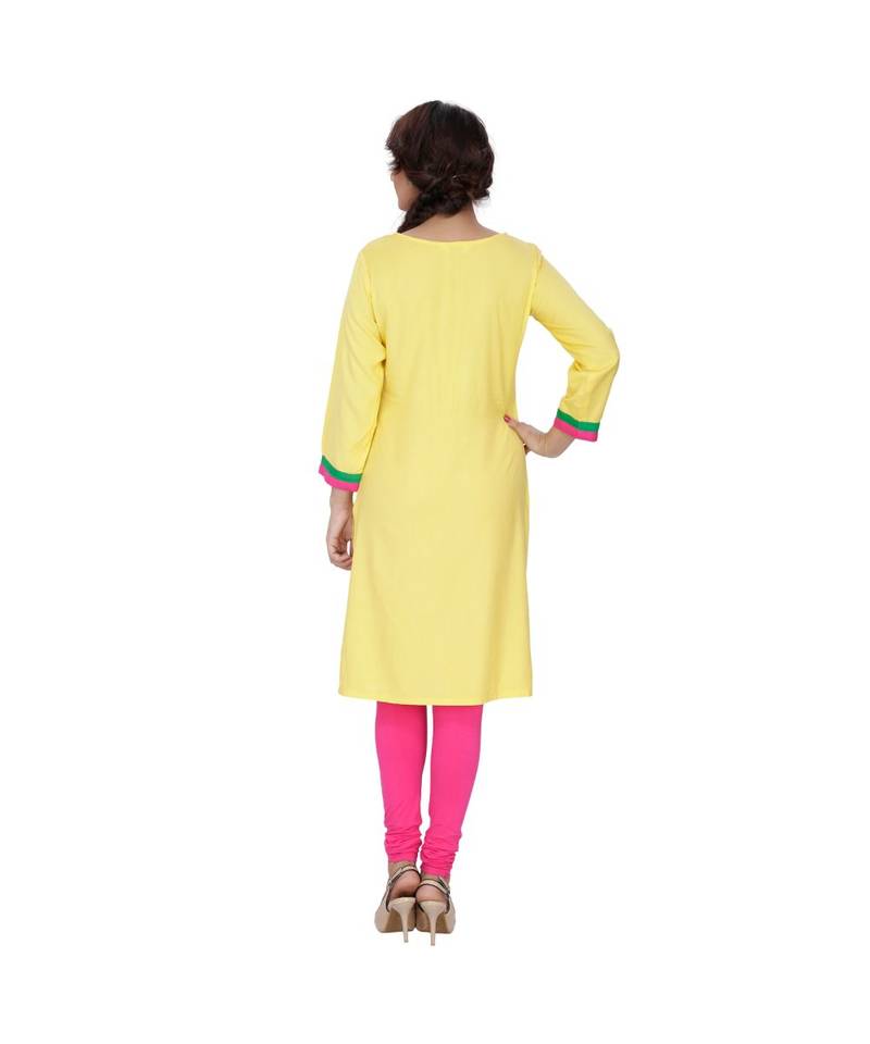 yellow printed rayon kurti