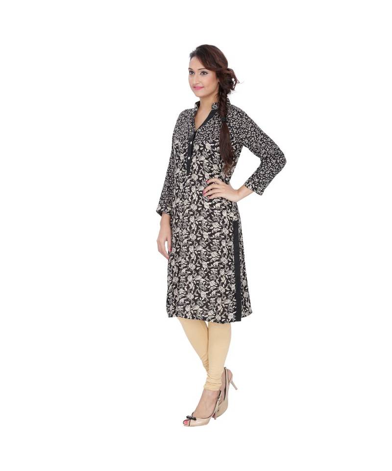 black printed rayon kurti