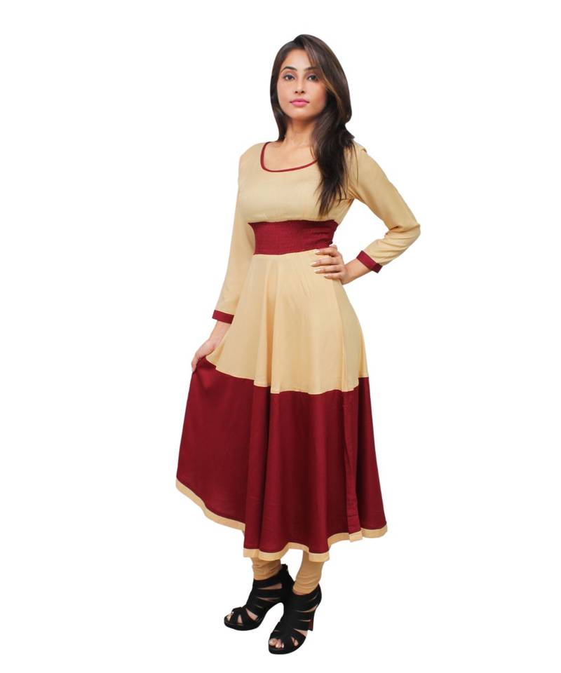 beige printed rayon kurti