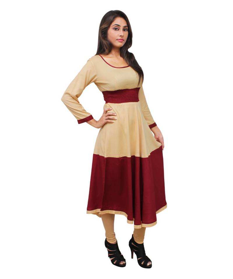 beige printed rayon kurti